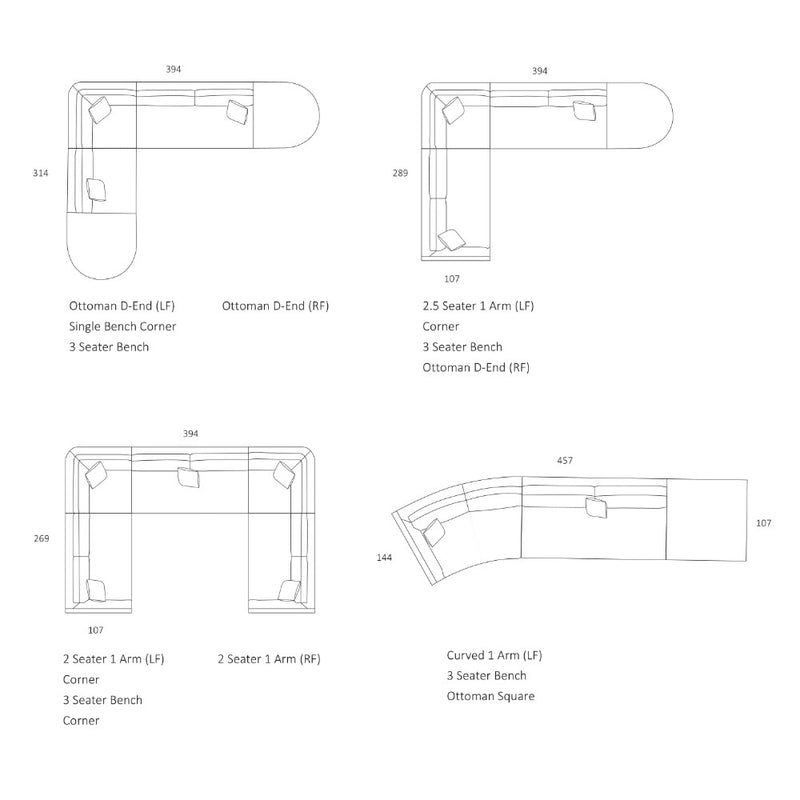 Lunar Modular Sofa - 2 Seater Bench